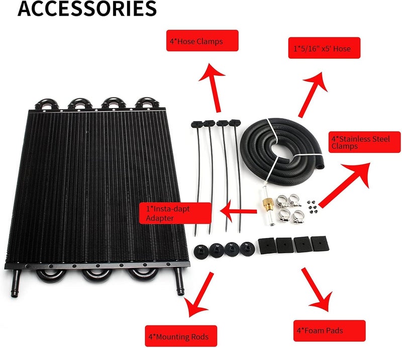 HTRACING 8 Pass Tube and Fin Transmission Cooler Universal 5/16" Oil Cooler Kit Aluminium Black - Image 3
